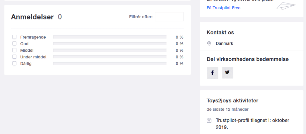 TOYS2JOY.DK ANMELDELSER PÅ TRUSTPILOT