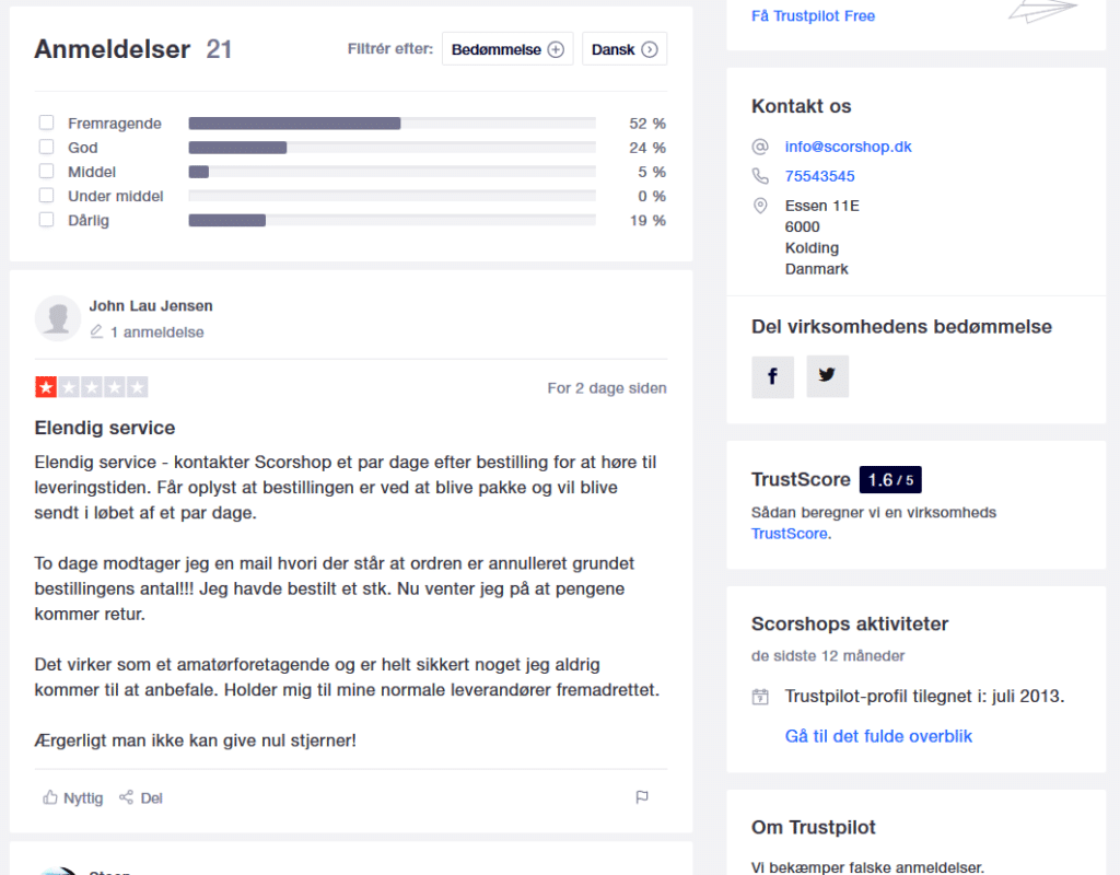 anmeldelser af scorshop på trustpilot